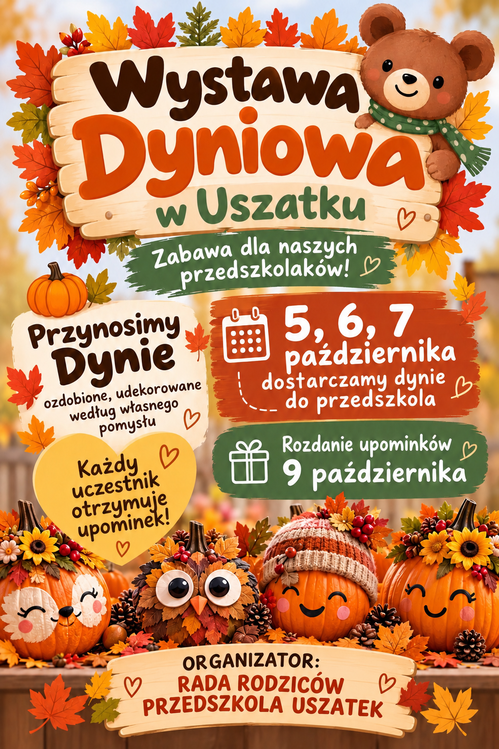 Wystawa dyniowa, plakat informujący o akcji Rady Rodziców